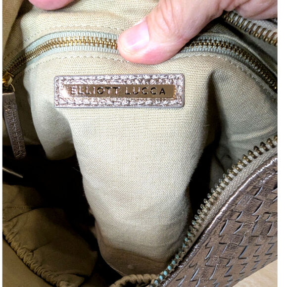 Elliott Lucca Metallic Woven Leather Hobo Shoulder Bag Champagne Bronze - Picture 7 of 13